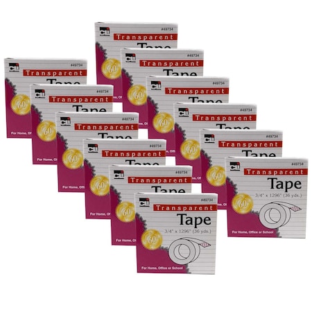 Charles Leonard Tape, Transparent, 0.75in Wide x 1296in, 1in Core, PK12 49734